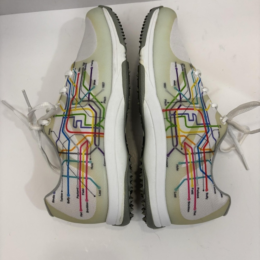 FootJoy SuperFlex Spikeless Golf Shoes Womens‎ 7.5M White Map Print 92913 Retro - Picture 11 of 13